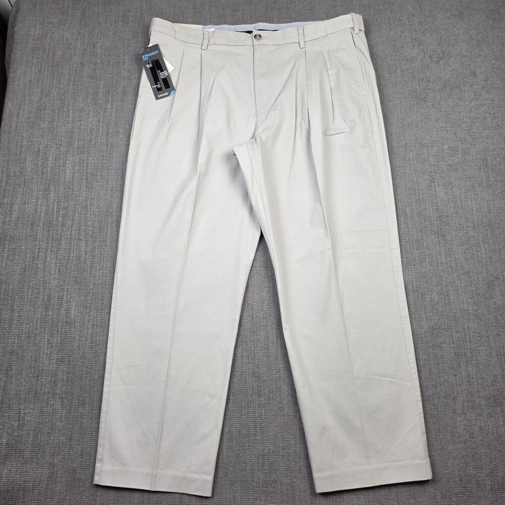 NWT Savane Ultimate Chino Pants Men 42x29 Pleated Stretch Expandable Waist Vapor